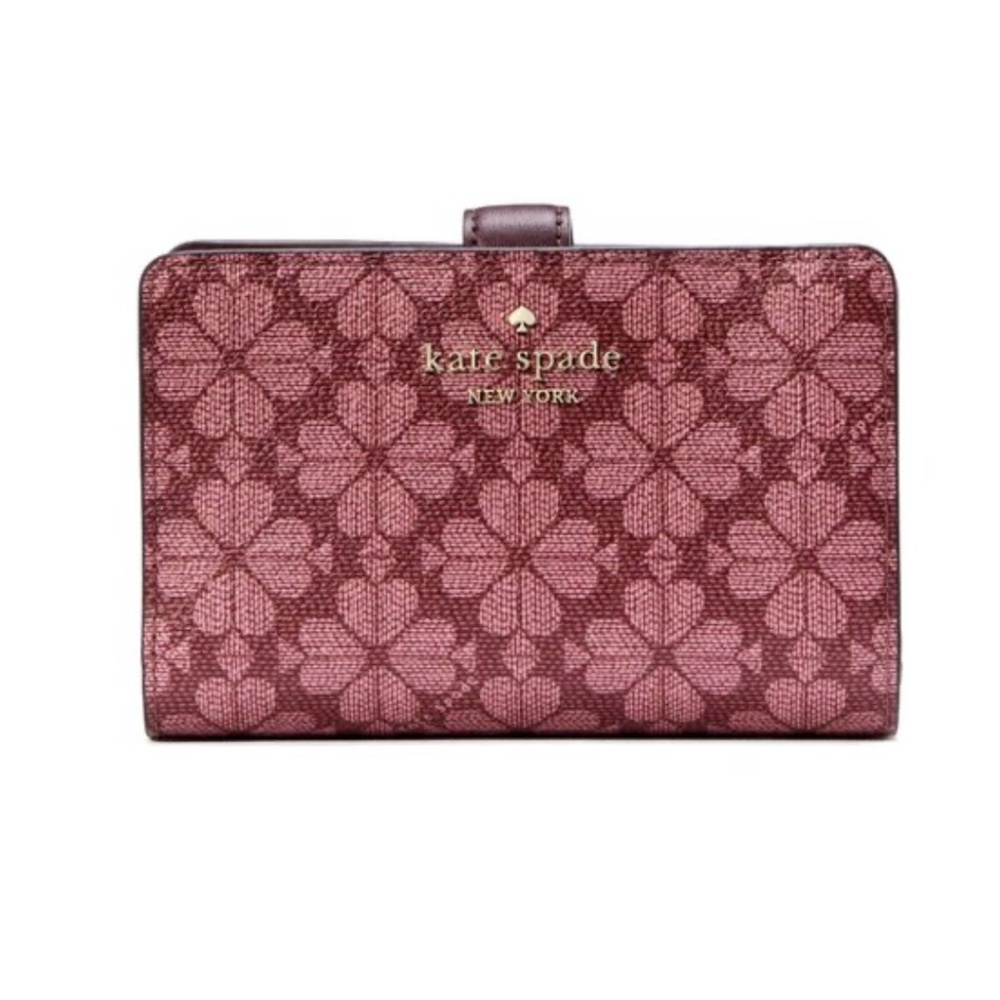 New Kate Spade Spade Flower Medium Compact Bifold Wallet Logo Grenache Multi